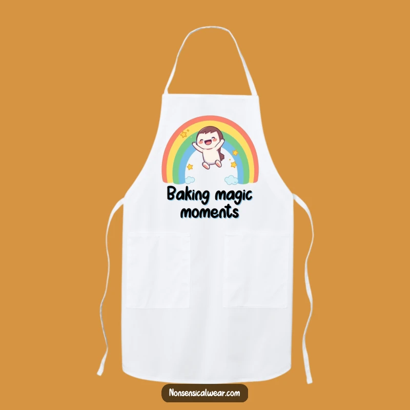 Funny Rainbow Chef Apron: A Laughing Character's Culinary Joy Ride!