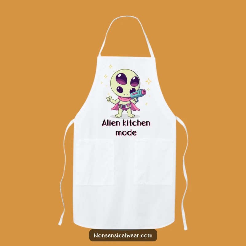 Funny Kawaii Alien Sparkle Apron - Cosmic Kitchen Fun!
