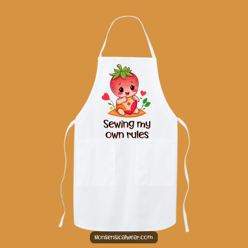 Funny Strawberry Stitcher Apron: Cheerful Character Protecting Clothes While Sewing, Humorous Gift
