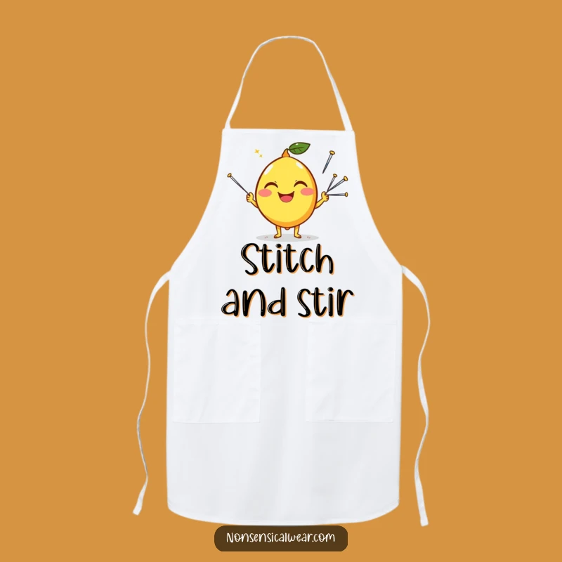 Funny Happy Lemon Juggling Needles Apron: Silly Sewing Gift