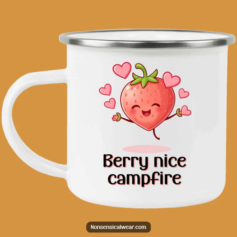 Funny Strawberry Juggling Hearts Camping Mug: Your Adventure Needs Love!