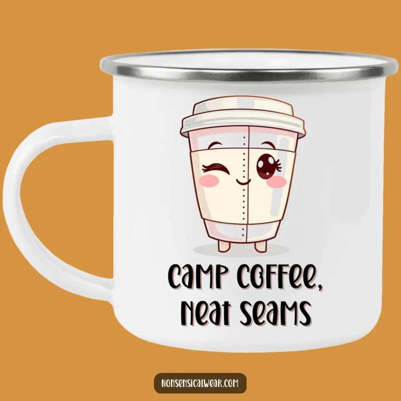 Funny Coffee Seamstress Camping Mug: Durable Mug with Winking Cup for Outdoor Sewing