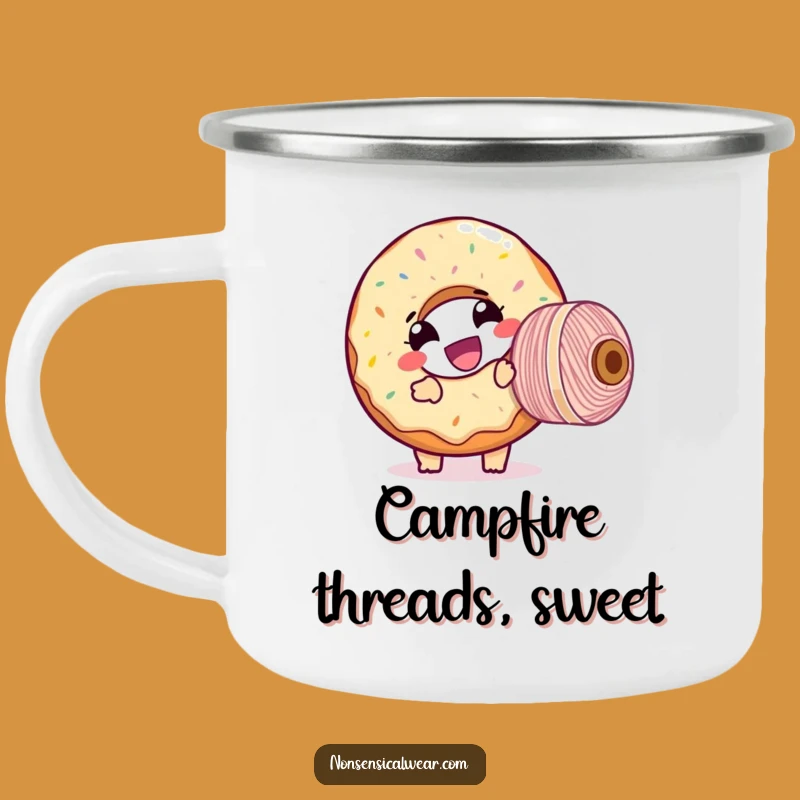Funny Donut Threader Camping Mug: Durable Mug with Giggling Character for Outdoor Crafts