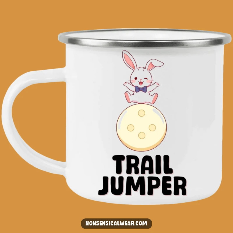 Funny Rabbit Button Leaper Camping Mug: Trail Fun, Perfect Outdoor Gift