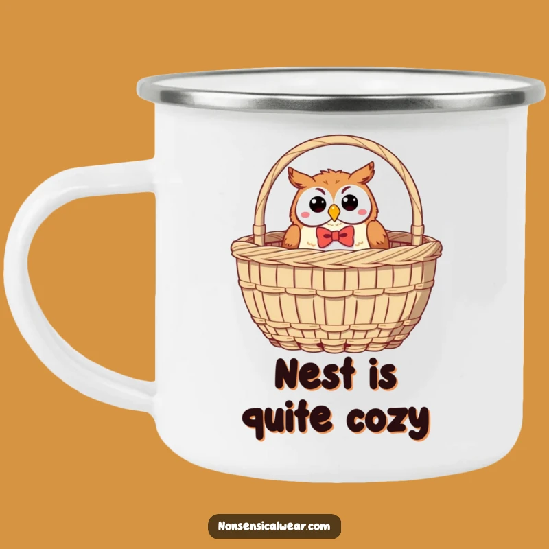 Funny Owl Camping Mug: Bow Tie Owl, Sewing Basket Adventure, Ideal Funny Gift