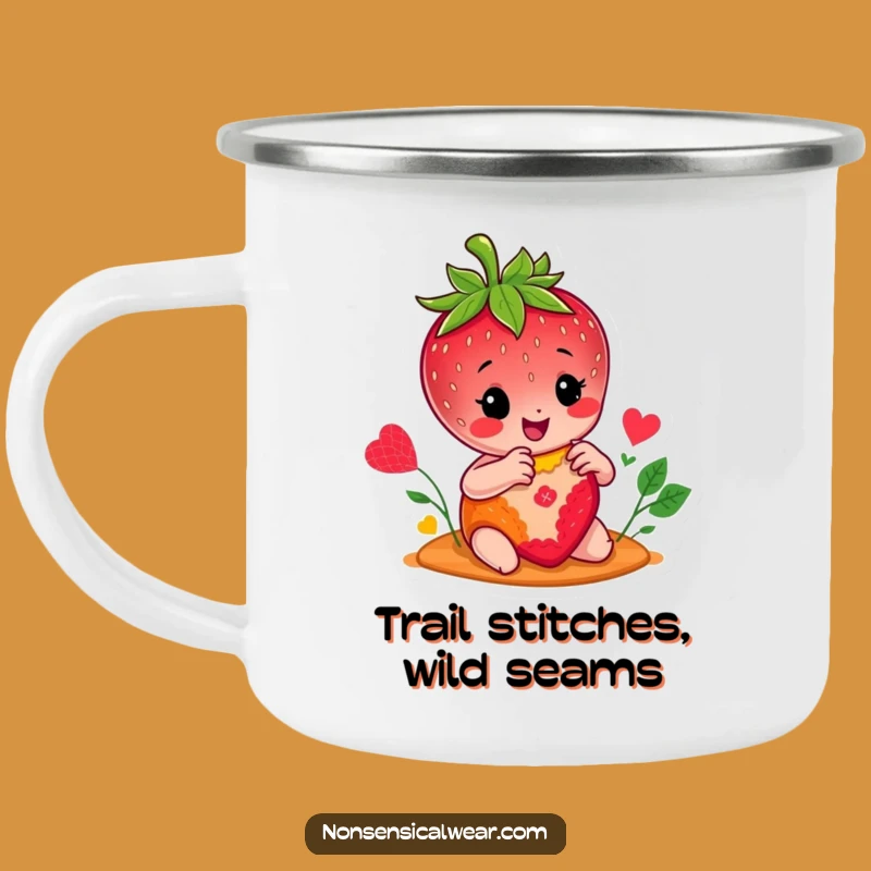 Funny Strawberry Stitcher Camping Mug: Durable Character Mug for Outdoor Crafting Adventures
