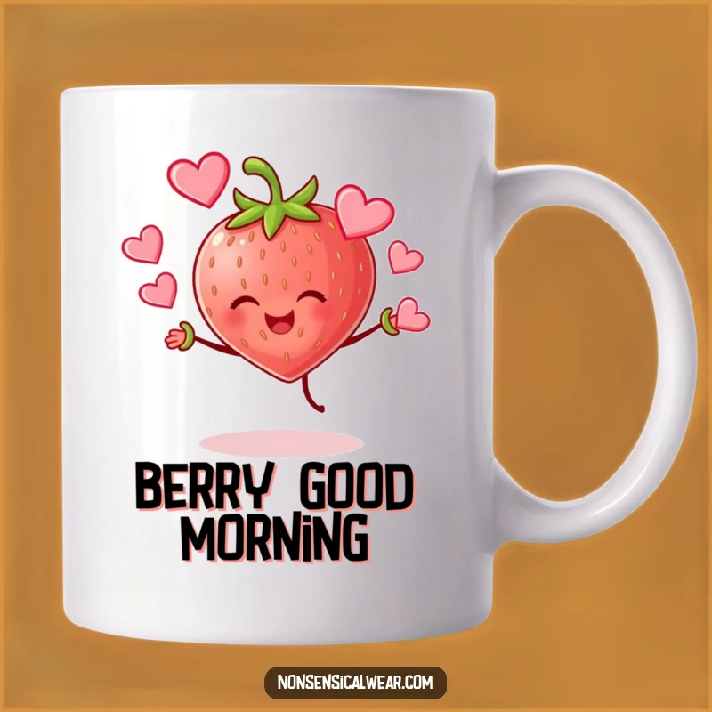 Funny Strawberry Juggling Hearts Mug: Spread Love with Every Sip!