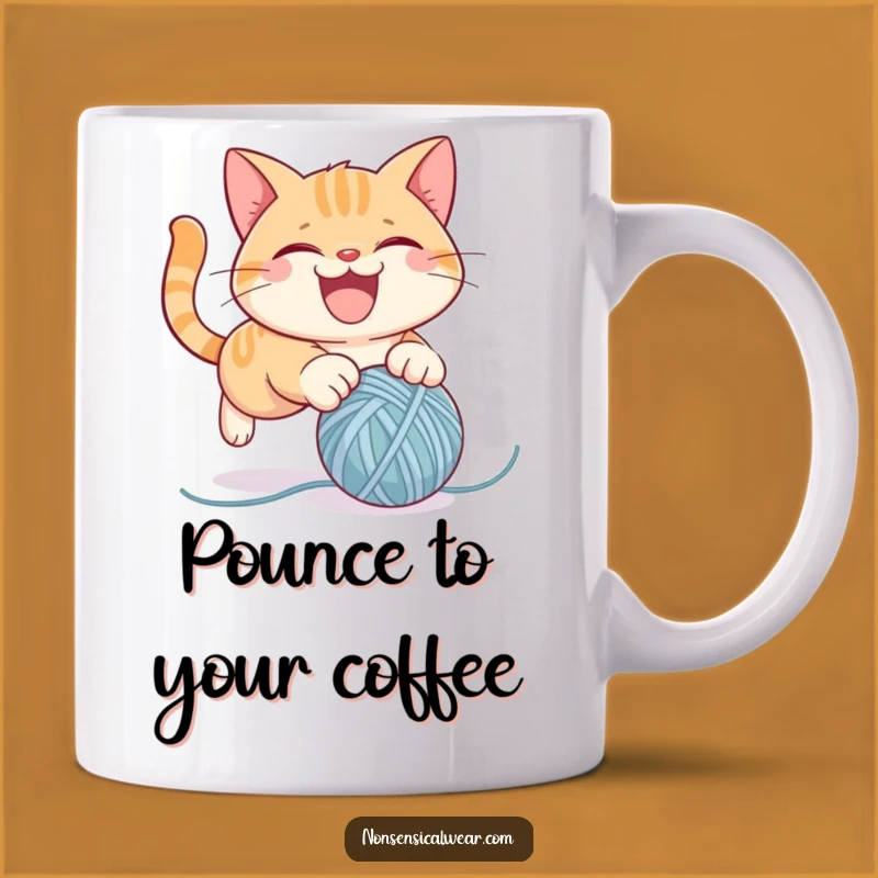 Funny Cat Yarn Mug: Mischievous Pounce Design, Perfect Funny Gift for Cat Lovers