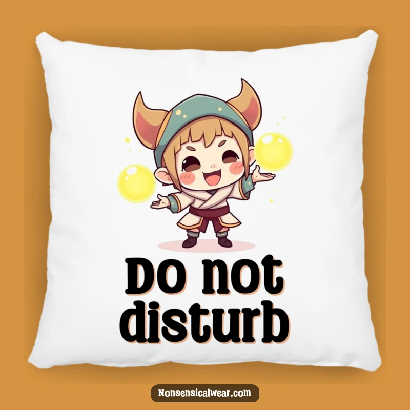 Funny Mischievous Character Pillow: Cozy Up with This Hilarious Orb Juggling Design