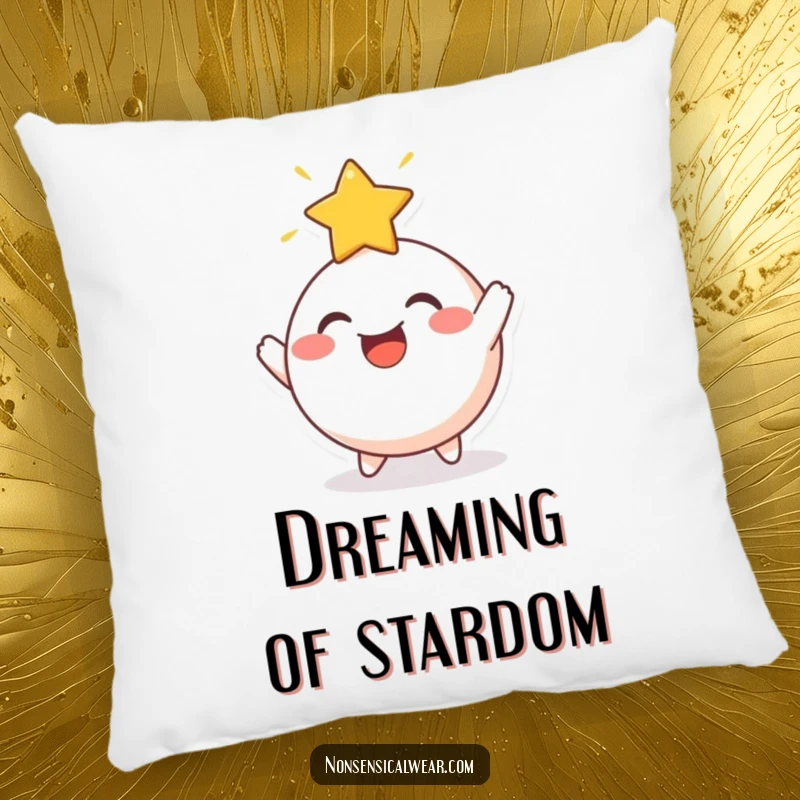 Funny Pillow: A cheerful, round character joyfully bouncing a radiant star off its head, adding comfort and magic.