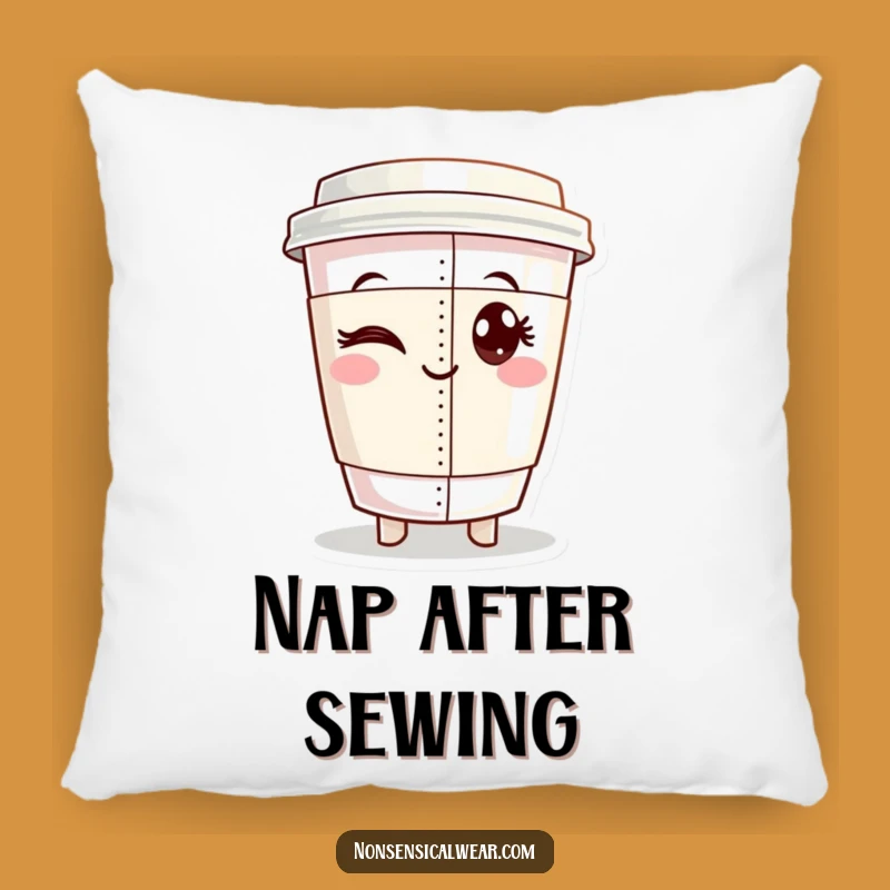 Funny Coffee Seamstress Pillow: Cozy Cushion with Winking Cup's Perfect Seam, Humorous Decor