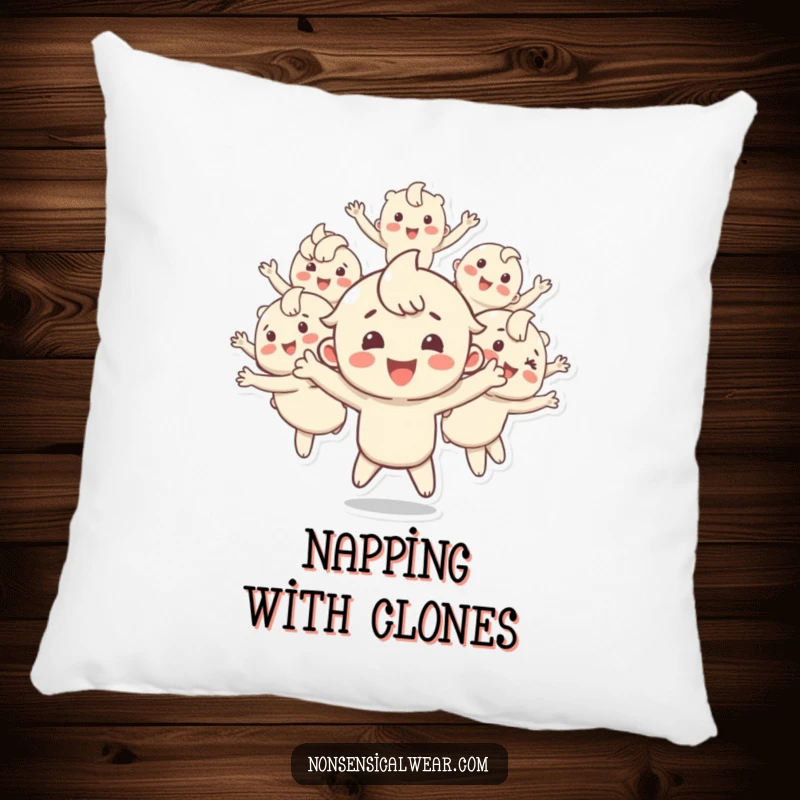 Funny pillow featuring a happy character multiplying into several bouncing copies, adding comfort and a playful, high-energy touch to any room.