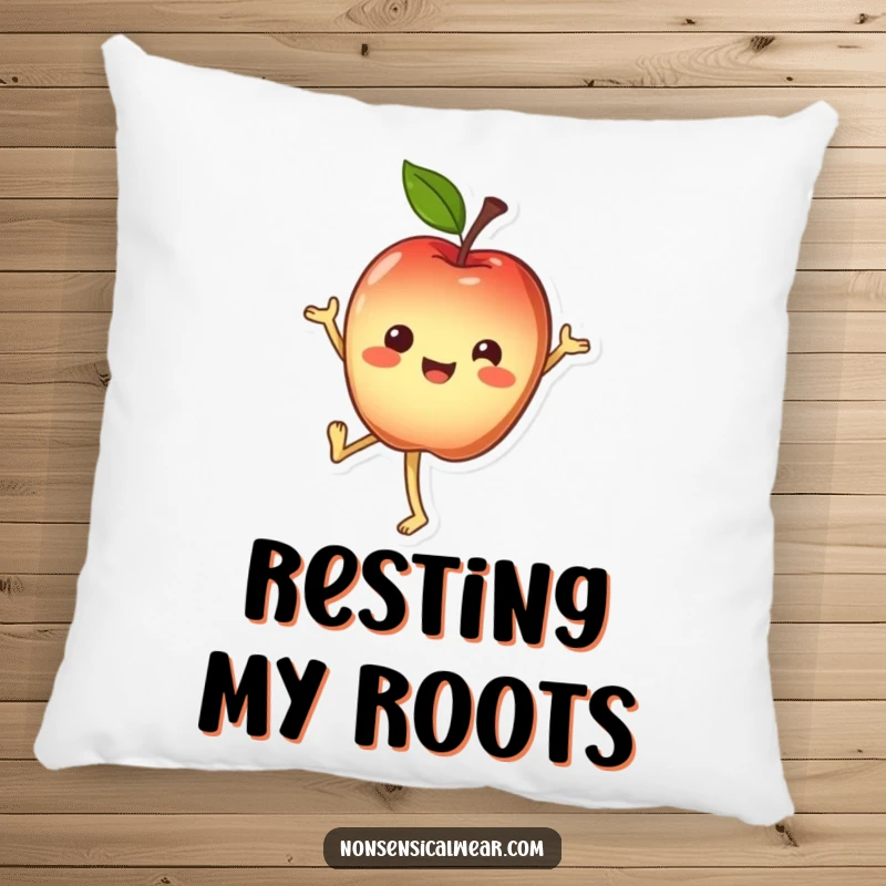 Funny Pillow: Cheerful apple character doing a handstand, providing comfort and a playful touch.