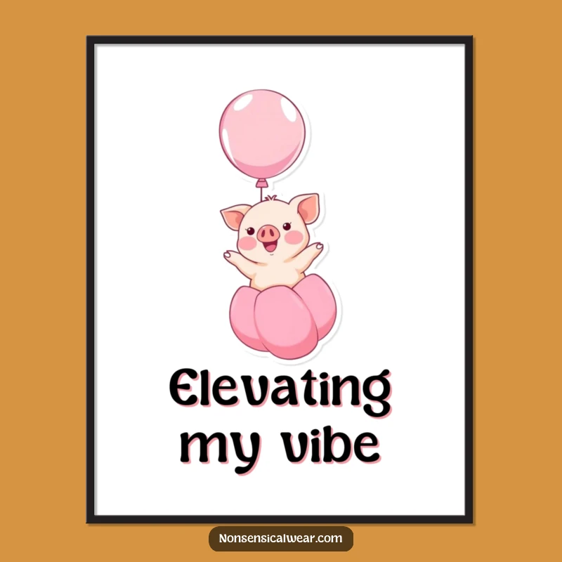 Funny Kawaii Piglet Balloon Digital Print - Instant Smile Art!