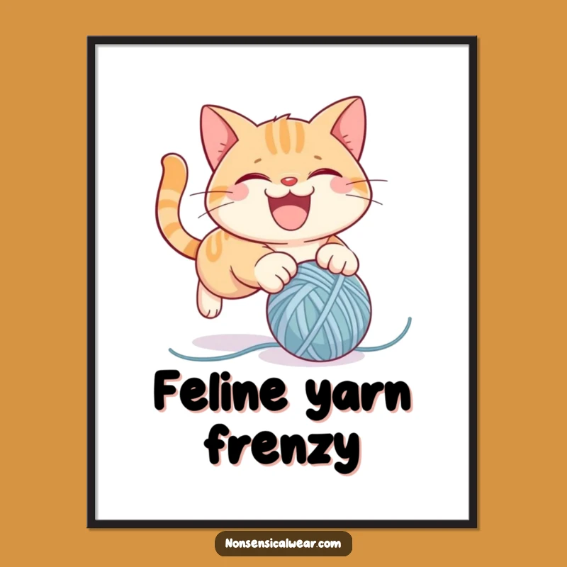 Funny Cat Yarn Digital Art: Mischievous Decor, Instant Funny Gift for Cat Lovers