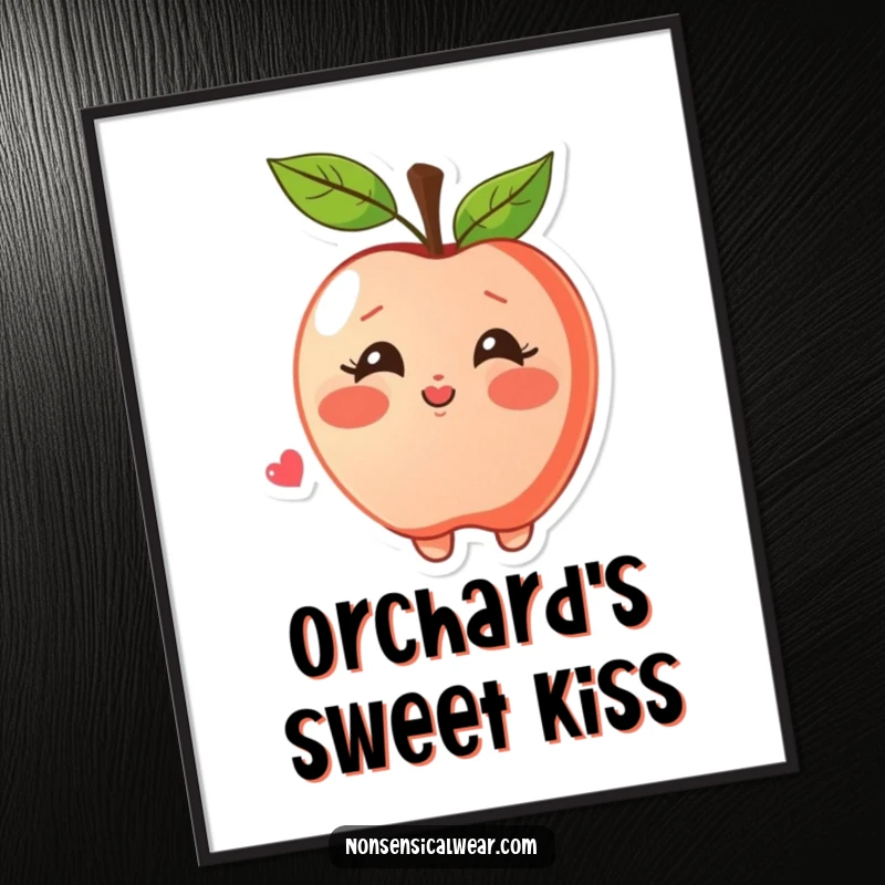 Funny digital art print of a blushing apple character joyfully blowing a kiss, perfect for romantic decor and instant charm.