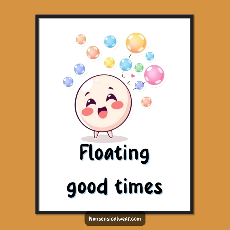 Funny Bubble Blowing Circle Character Art Print - Instant Joyful Wall Decor