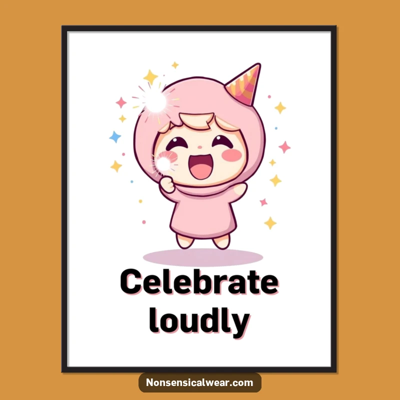 Funny Cheerful Character Digital Art: Hilarious Party Popper Glee for Your Walls