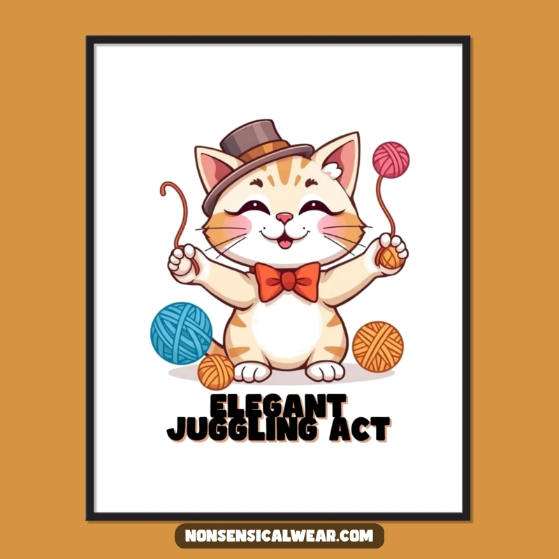 Funny Juggling Cat Digital Art - Instant Dapper Wall Decor with Flair