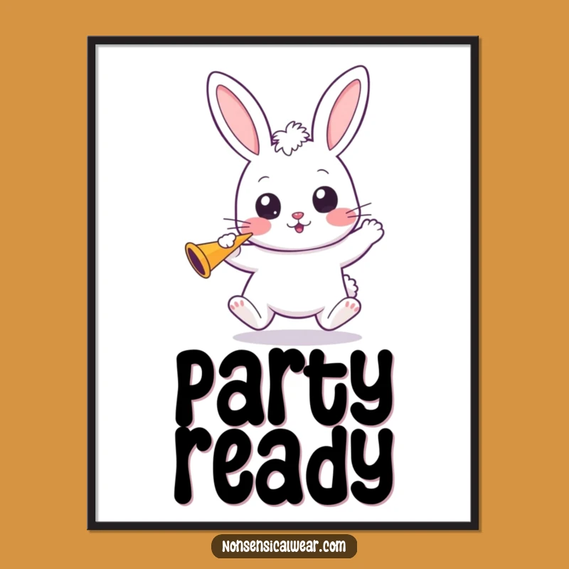 Funny Kawaii Bunny Digital Art: Bouncing Fun and Party Horns for Instant Celebration