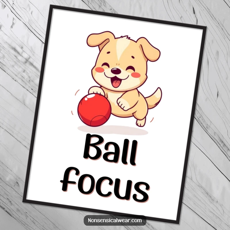 Funny Kawaii Dog Digital Art: An excited kawaii dog chases a bouncing ball, bringing instant energy and humor.
