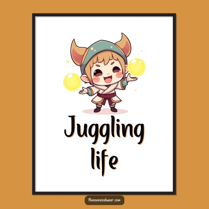 Funny Mischievous Character Digital Art: Hilarious Orb Juggling Magic for Your Walls