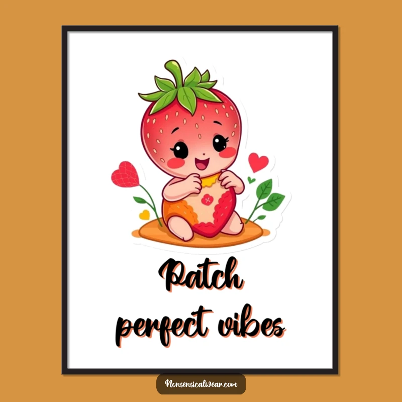 Funny Strawberry Stitcher Digital Art: Cheerful Character Sewing Print, Humorous Craft Room Decor