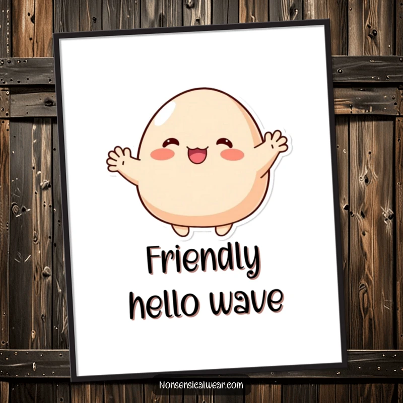 Funny Digital Art Print: A cute blob character enthusiastically waving with tiny, stubby arms, bringing instant cheer.