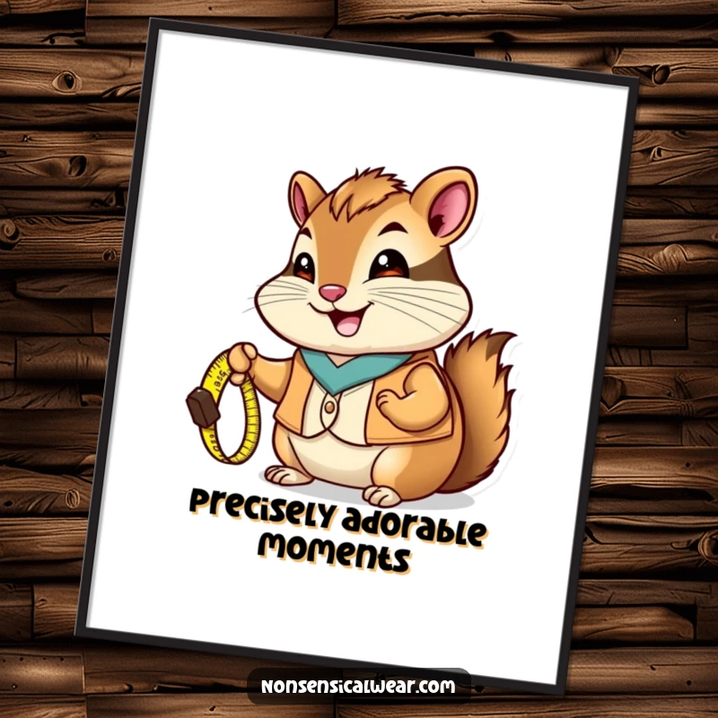 Funny Chipmunk Digital Art: A chipmunk in a vest holds a tiny measuring tape, a humorous and charming printable.