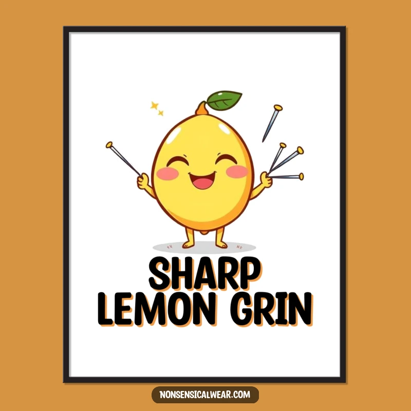 Funny Happy Lemon Juggling Needles Digital Art: Silly Citrus Decor Download