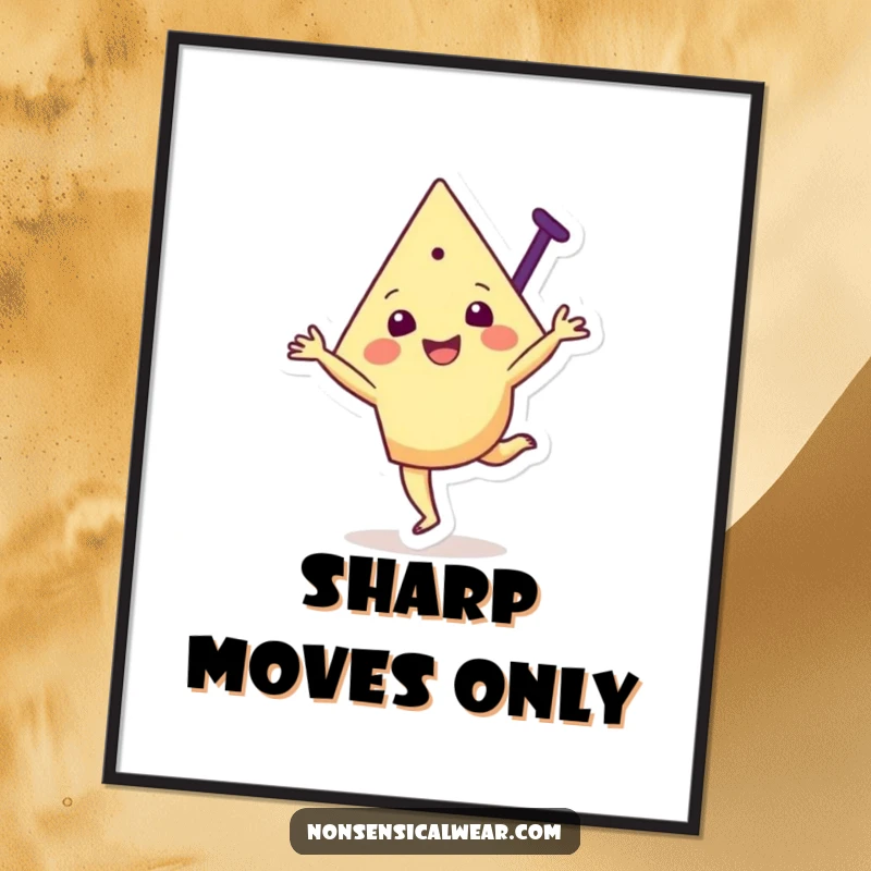 Funny digital art print of a joyful triangular character happily executing a cartwheel, conveying vibrant energy and cheerfulness.