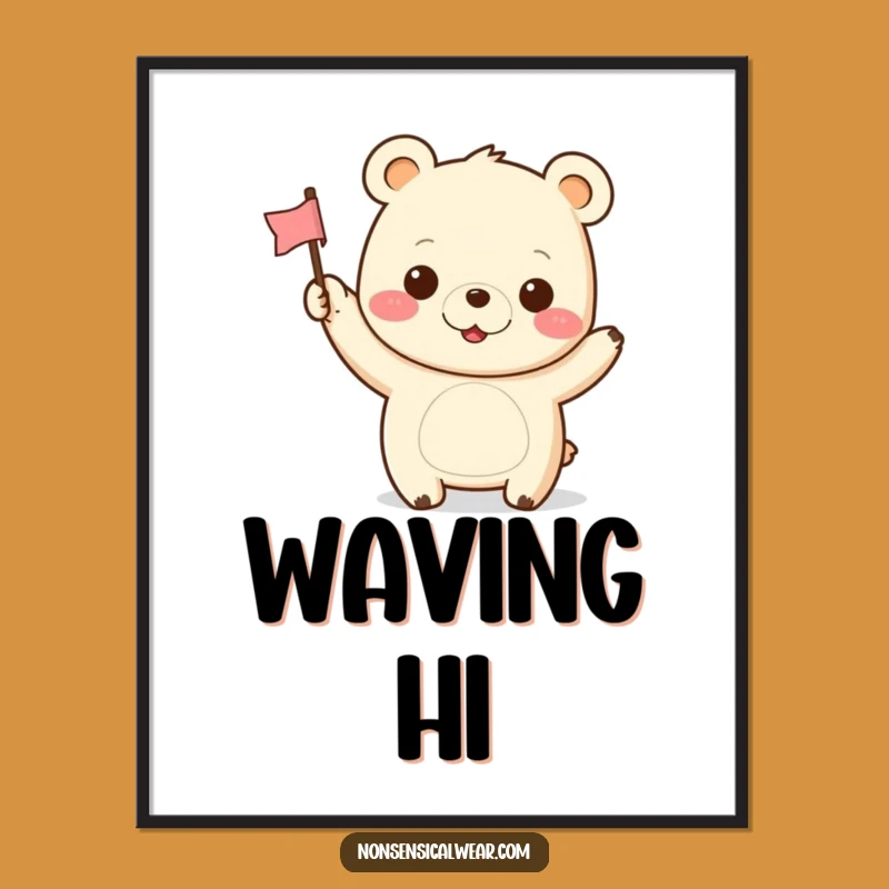 Funny Kawaii Bear Digital Art: Cheerful Grins and Tiny Flags for Instant Joy