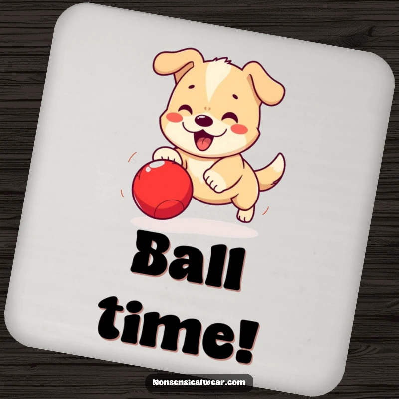 Funny Kawaii Dog Drink Coaster: A playful kawaii dog chases a ball, adding cheerful protection to drink surfaces.