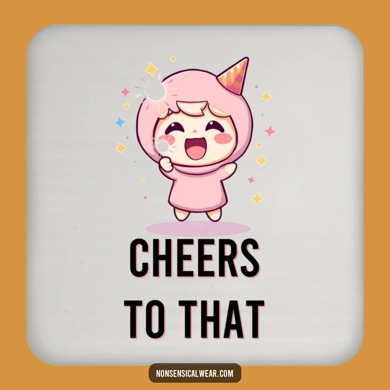 Funny Cheerful Character Drink Coaster: Protect Surfaces with This Hilarious Party Popper Decor