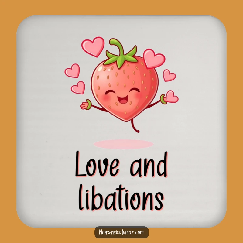 Funny Strawberry Juggling Hearts Coasters: Protect Surfaces with Love!
