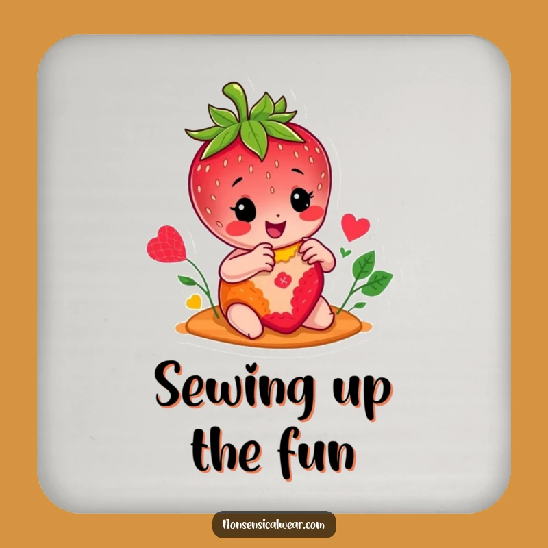 Funny Strawberry Stitcher Coaster: Protect Surfaces with a Cheerful Character, Humorous Gift