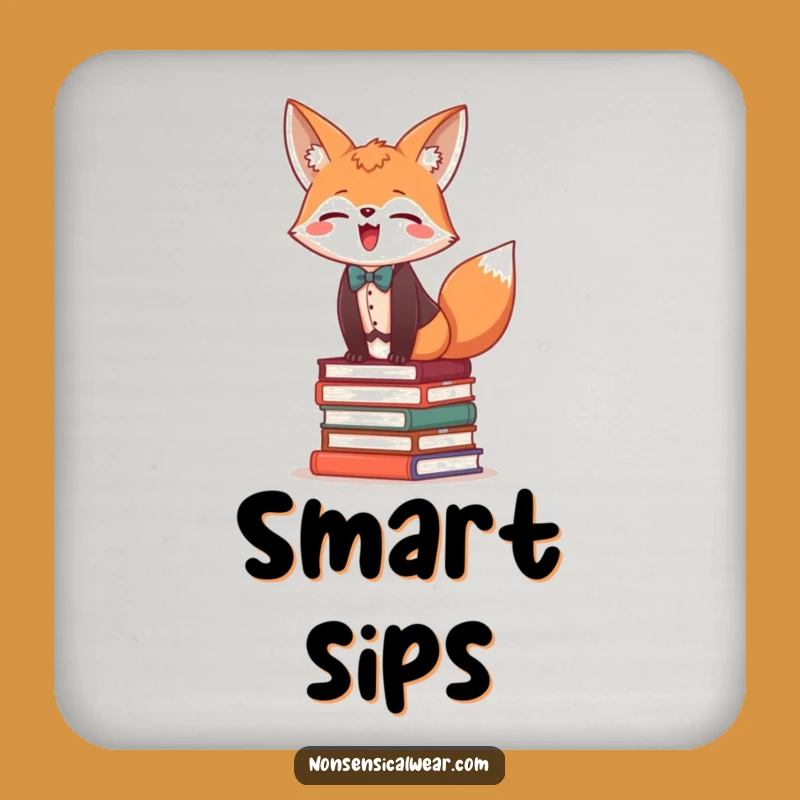 Funny Fox Bookworm Coaster: Smart Surface Protection, Perfect Gift