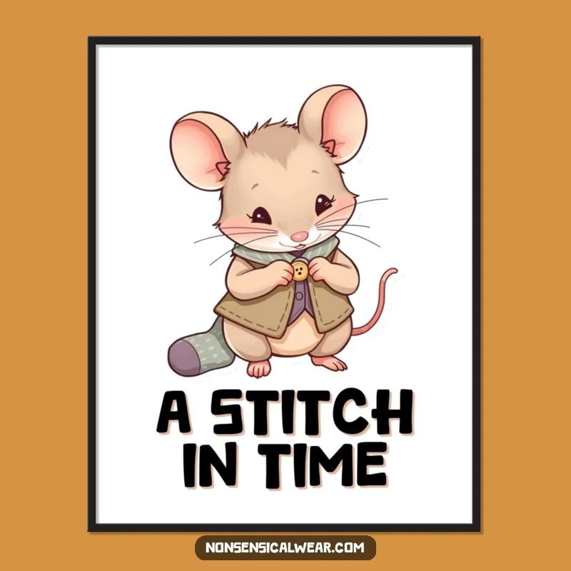 Funny Mouse Sewing Poster: Tiny Tailor Art, Charming Funny Gift Idea