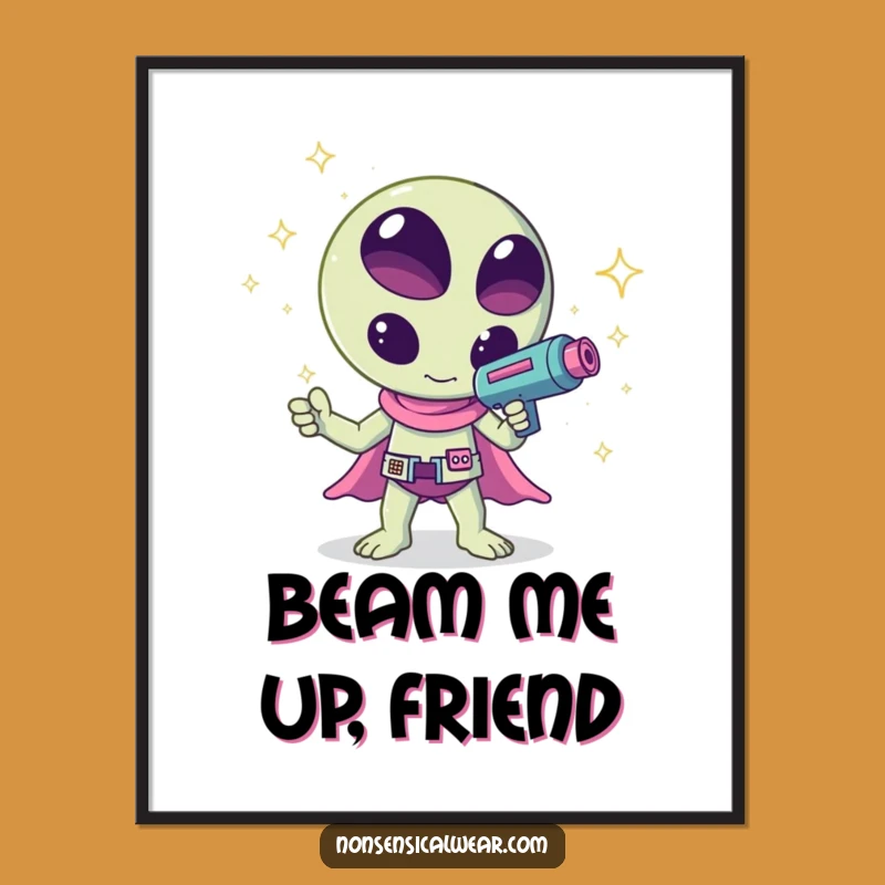 Funny Kawaii Alien Sparkle Poster - Galactic Wall Art!