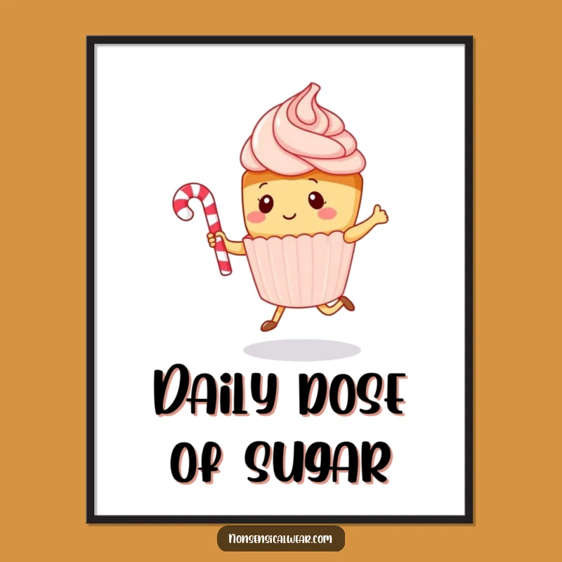 Funny Kawaii Cupcake Rope Jumping Poster - Playful Sweet Wall Art Gift