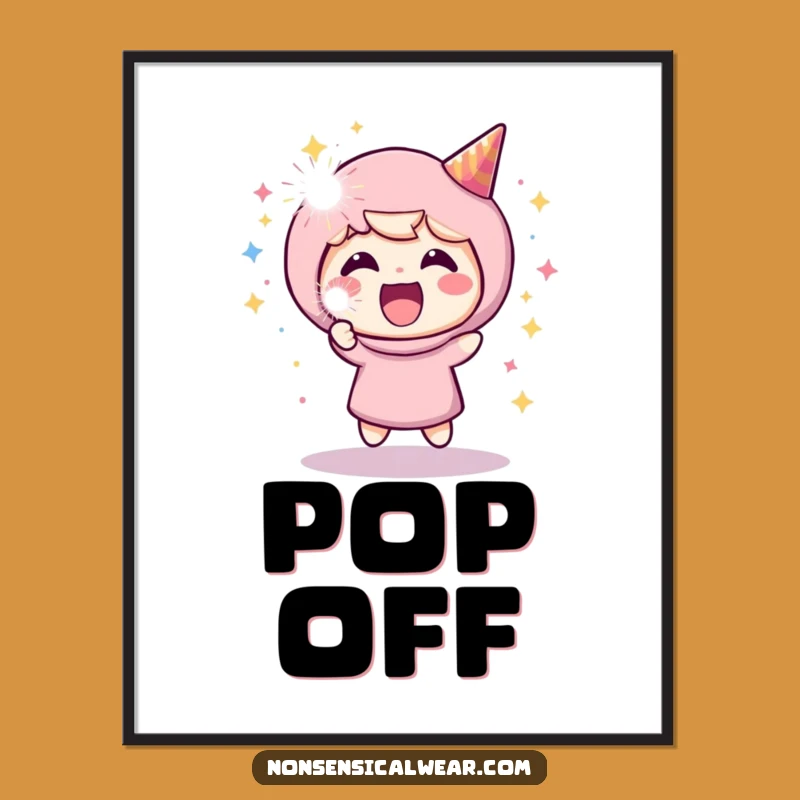 Funny Artwork: Cheerful Character Launches Party Popper Poster, Hilarious Decor Gift