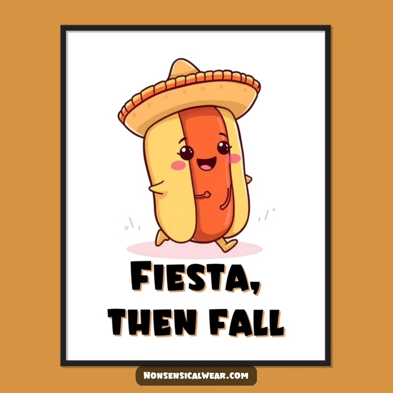 Funny Hot Dog Sombrero Poster - Quirky Foodie Wall Art Gift