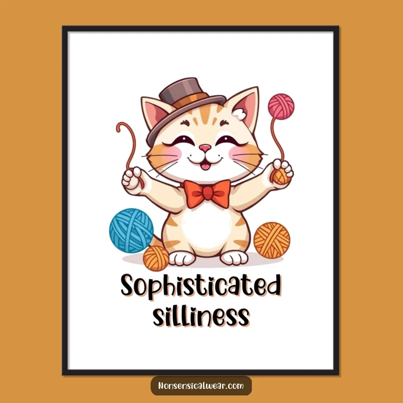 Funny Juggling Cat Poster - Dapper Feline Art for Whimsical Spaces