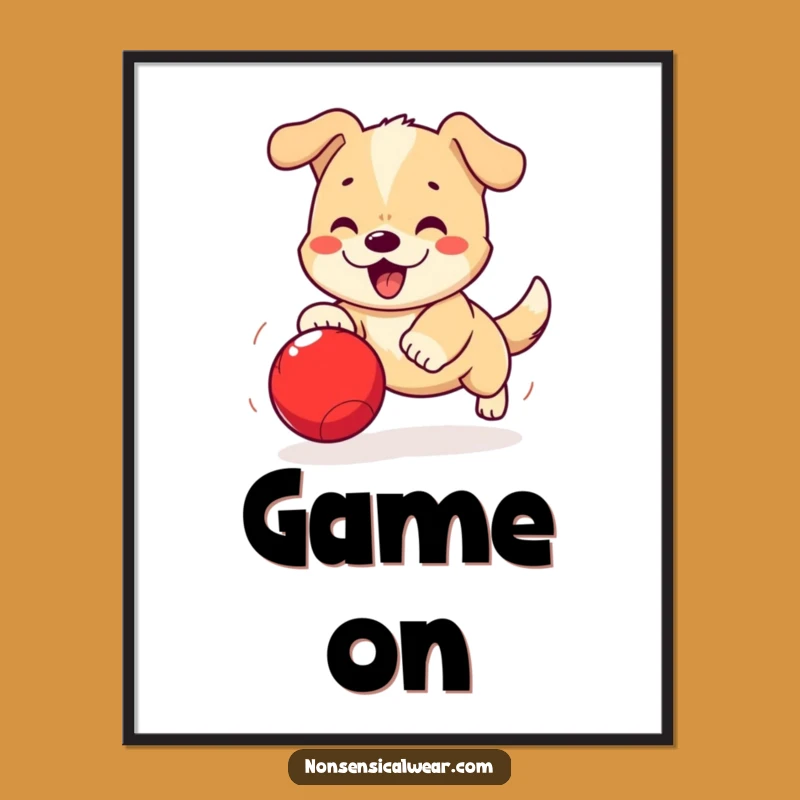 Funny Kawaii Dog Poster: Playful Pups and Bouncing Balls for Your Happy Walls