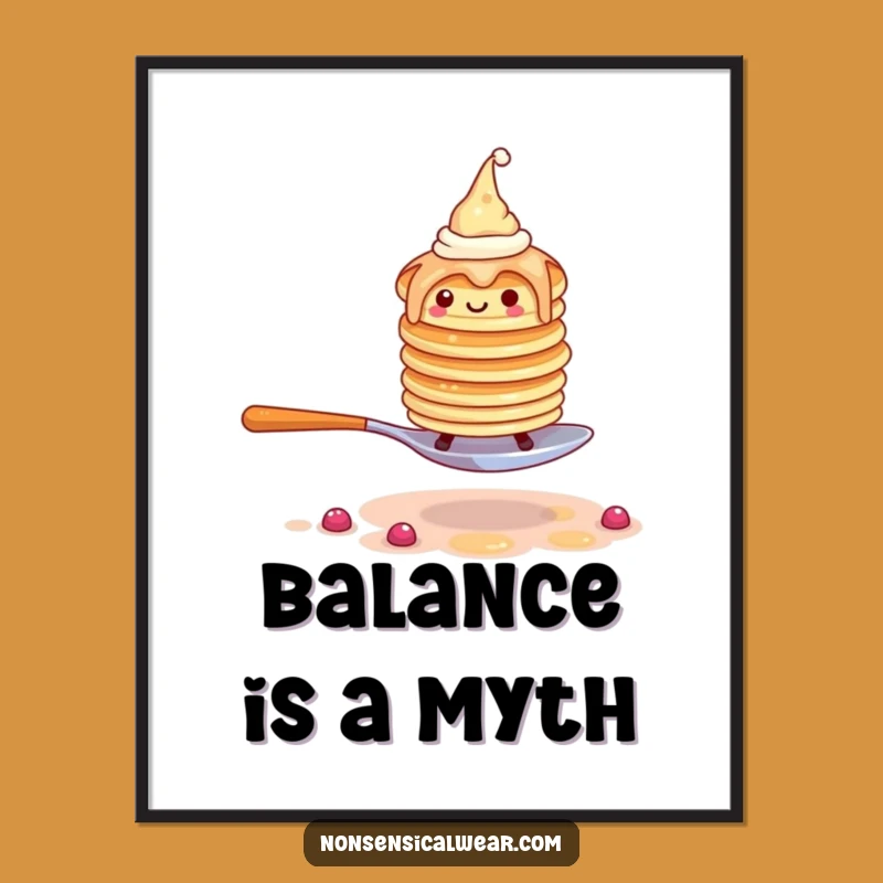 Funny Pancake Stack Poster - Quirky Breakfast Wall Art Gift