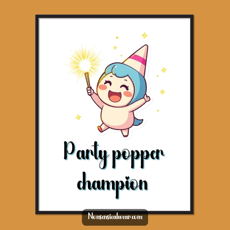 Funny Party Popper Poster - Cheering Character's Festive Art - Wall Decor Gift