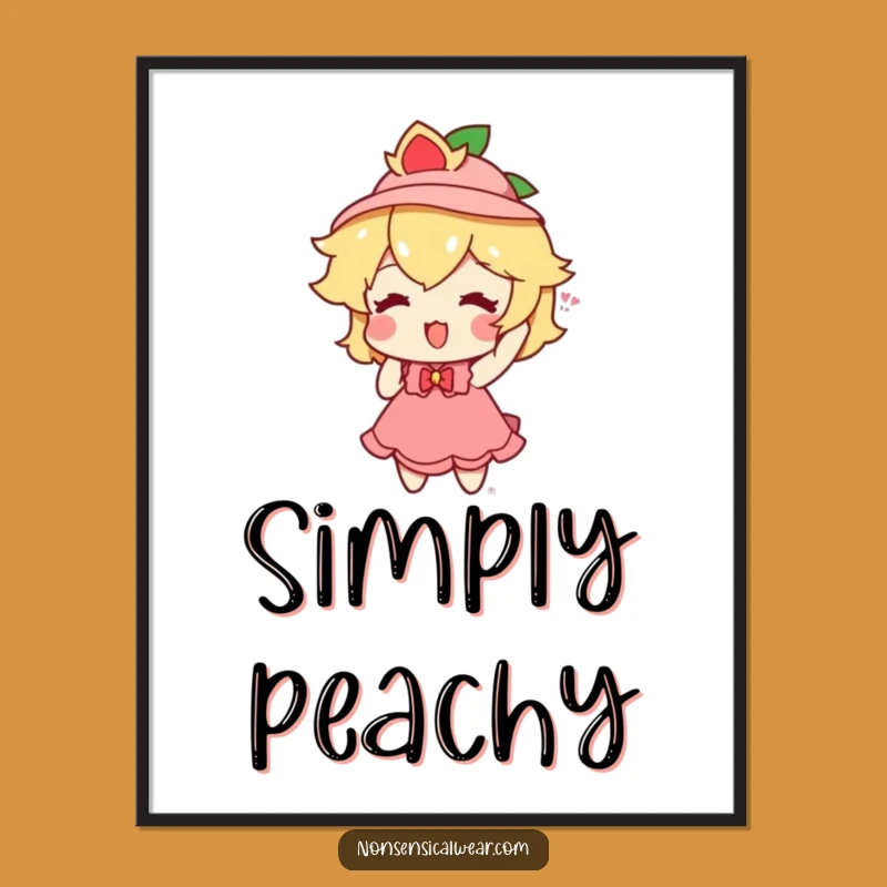 Funny Peach Hat Poster: Playful Fruit Fan Art Funny Gift