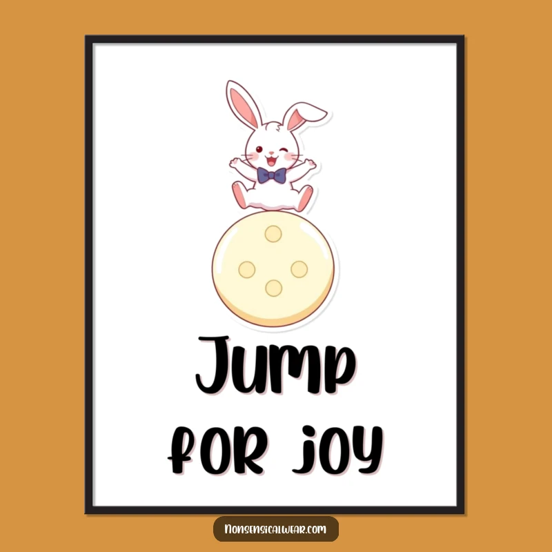 Funny Rabbit Button Leaper Poster: Adorable Action Art, Perfect Gift