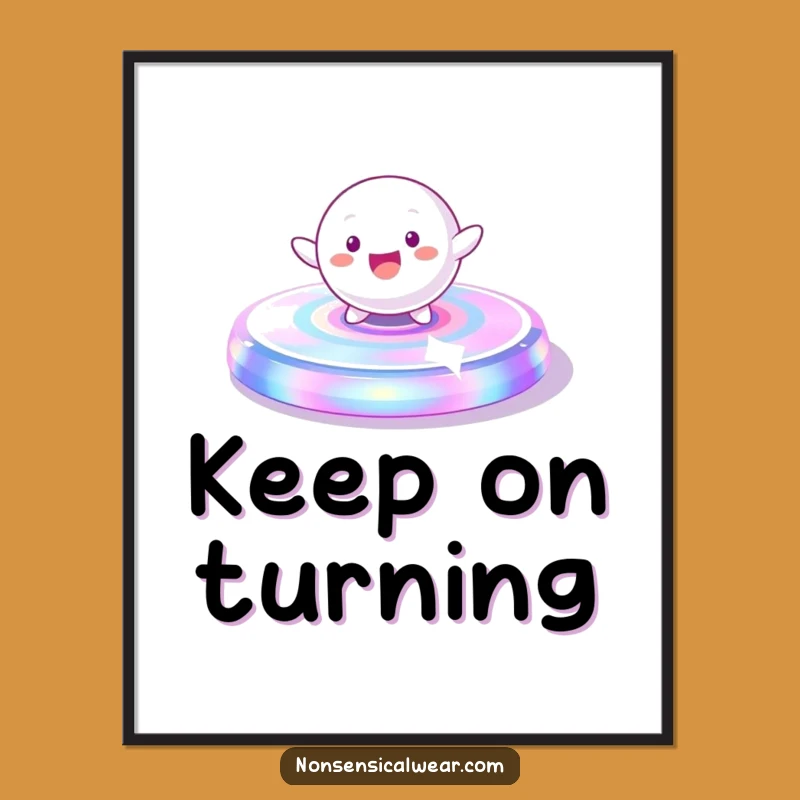 Funny Spinning Sphere Character Poster - Dynamic Decor with Energetic Flair