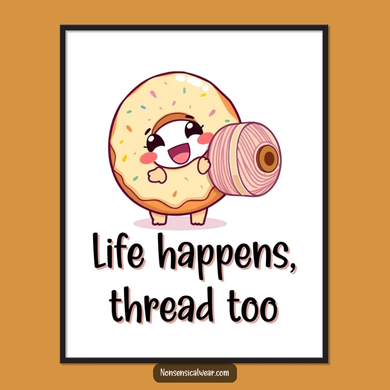 Funny Donut Threader Poster: Giggling Character Yarn Art, Humorous Wall Decor for Crafters